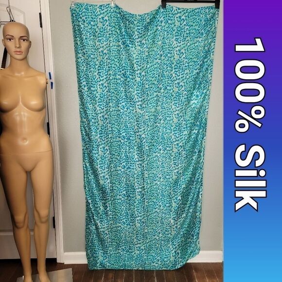 100% Silk Scarf Wrap Blue Leopard Animal Print - Picture 6 of 11
